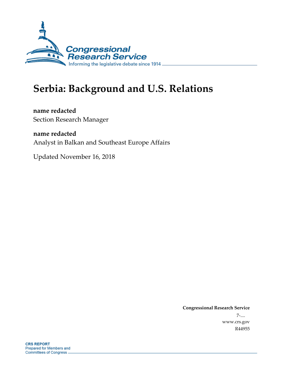 [20181116]R44955_塞尔维亚：背景和美国关系.pdf_第1页