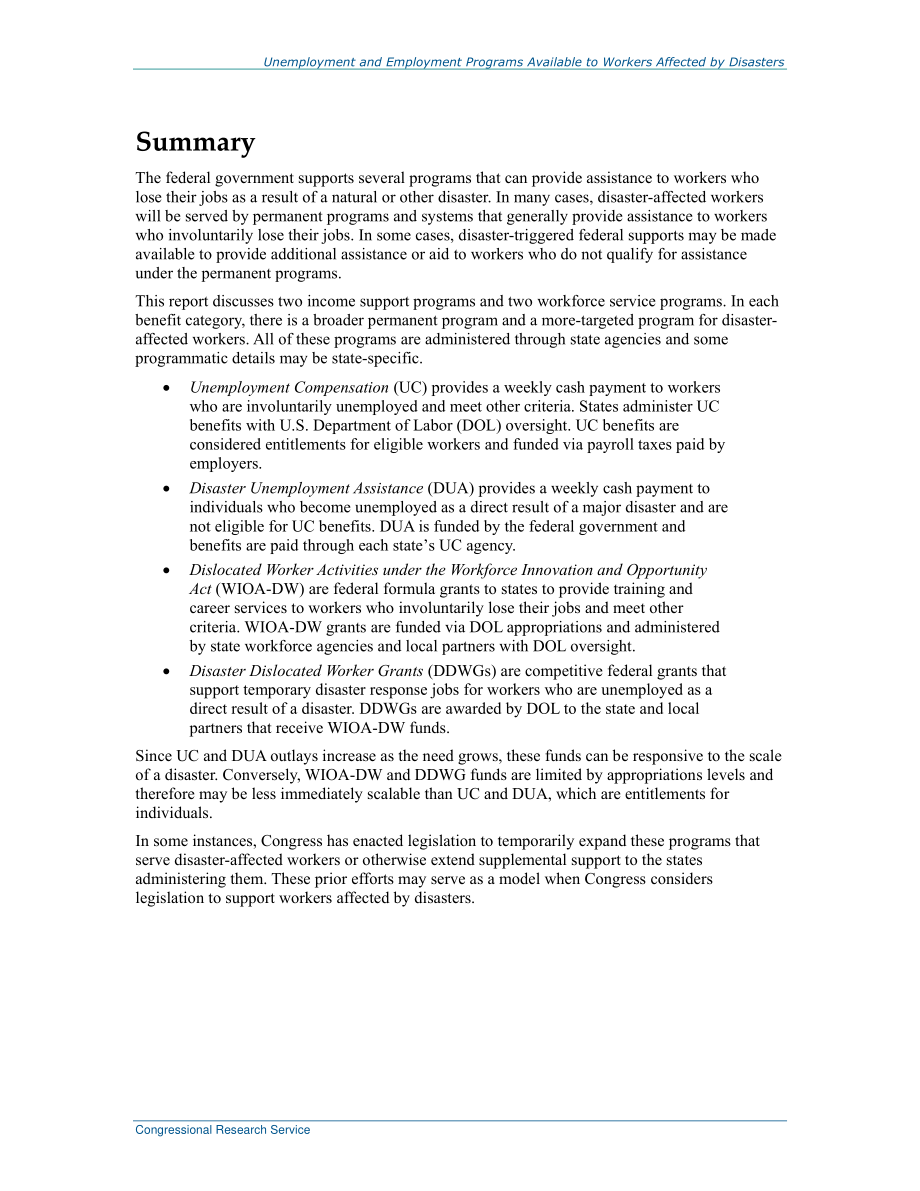 [20180430]R45182_向受灾害影响的工人提供的失业和就业计划.pdf_第2页