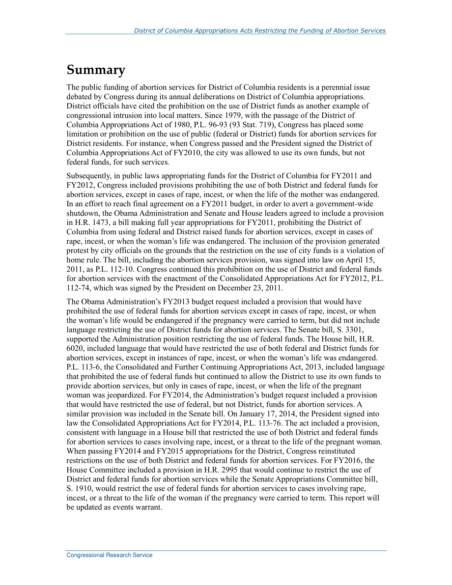 [20150827]R41772_哥伦比亚特区：简评哥伦比亚特区拨款法案中限制堕胎服务资金的规定.pdf_第2页