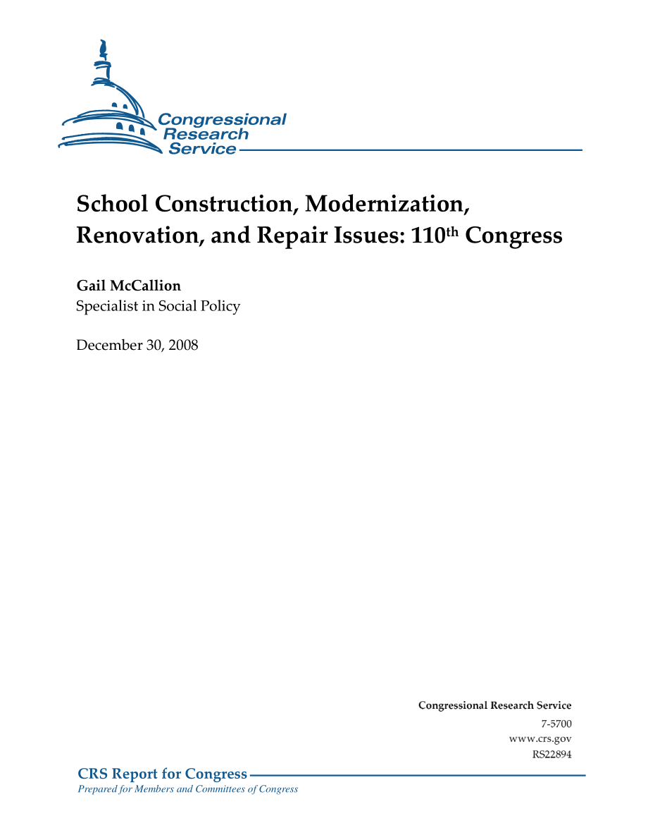 [20081230]RS22894_学校建设、现代化、翻新和维修问题：第110届大会.pdf_第1页