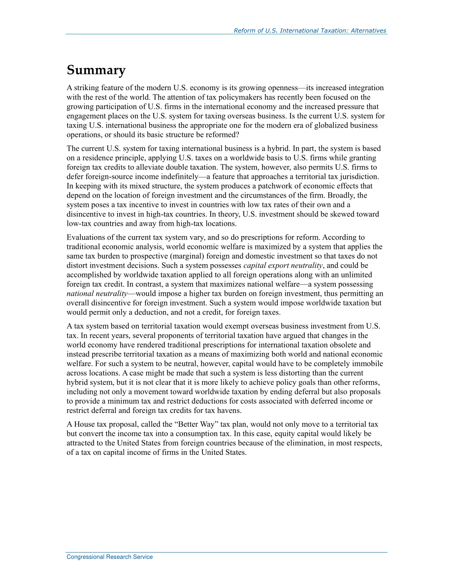 [20170801]RL34115_美国国际税收改革：备选方案.pdf_第2页