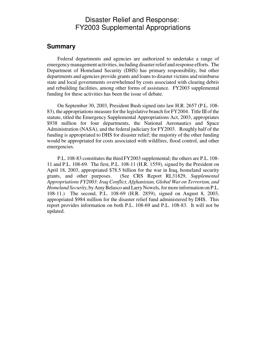[20031001]RL31999_救灾和响应：2003财年追加拨款.pdf_第2页
