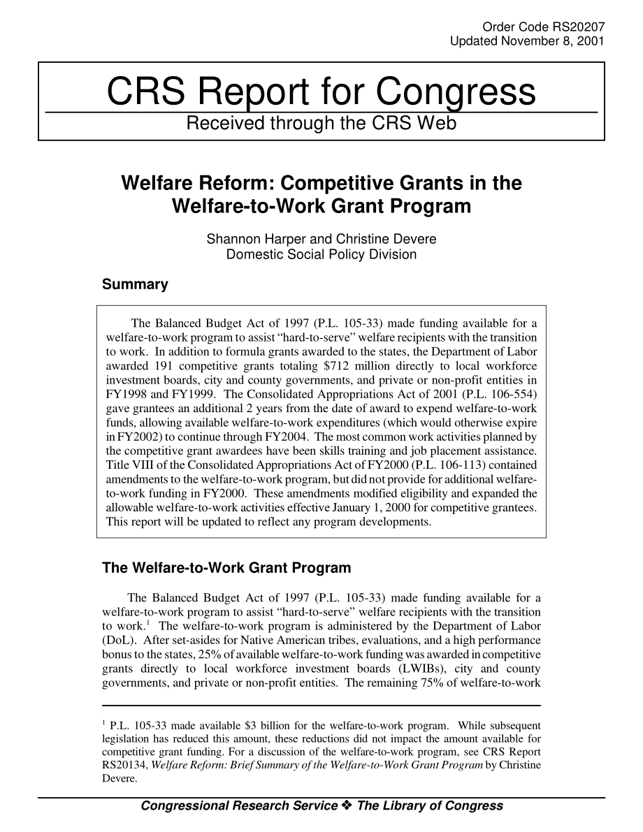 [20011108]RS20207_福利改革：工作福利补助计划中的竞争性补助金.pdf_第1页