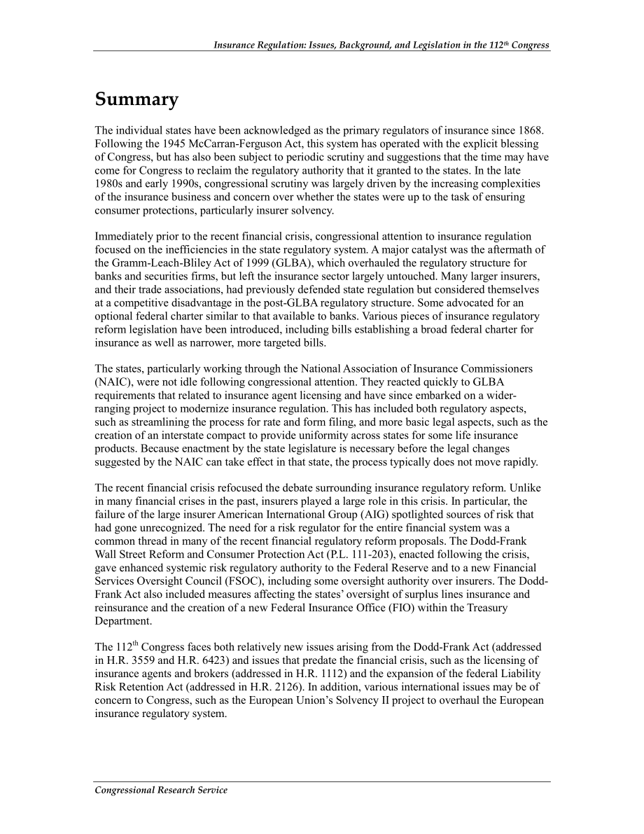 [20121127]R42038_保险监管：第112届国会的议题、背景和立法.pdf_第2页