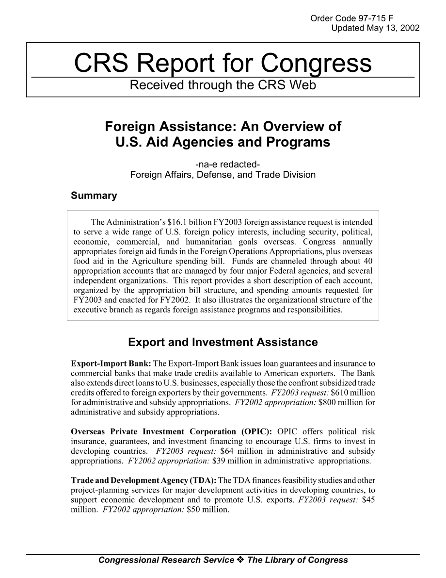 [20020513]97-715_对外援助：美国援助机构和项目概述.pdf_第1页