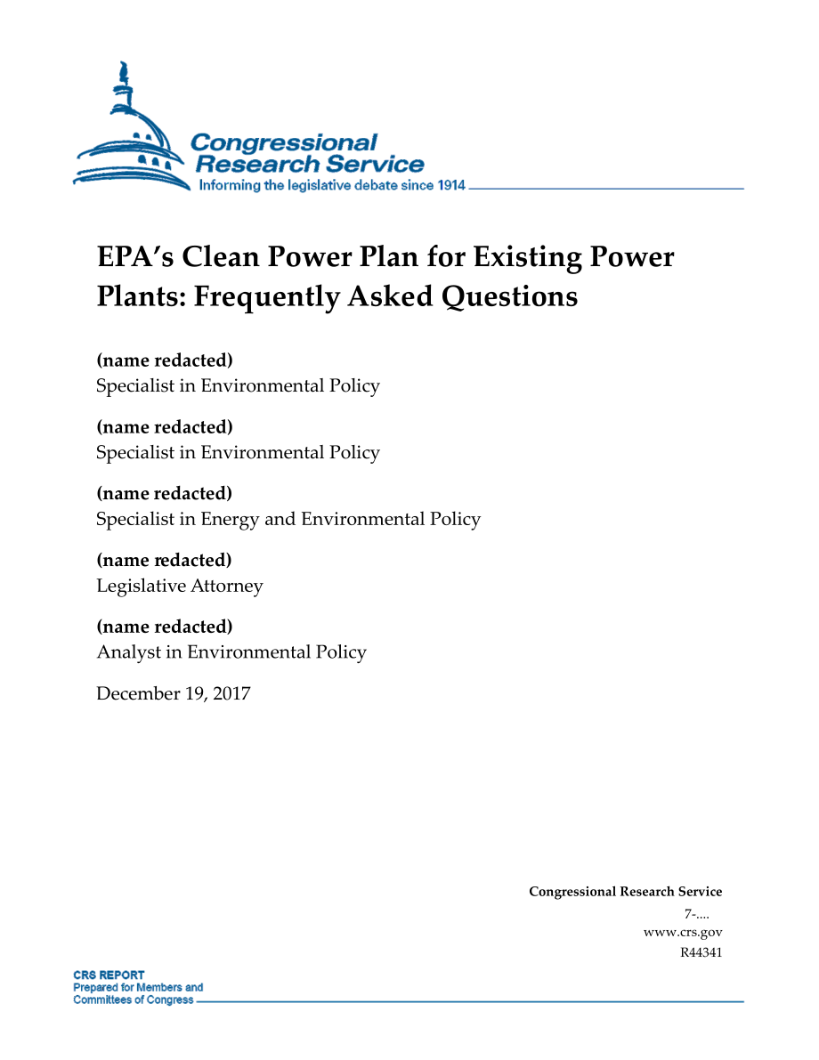 [20171219]R44341_EPA现有发电厂清洁能源计划：常见问题解答.pdf_第1页