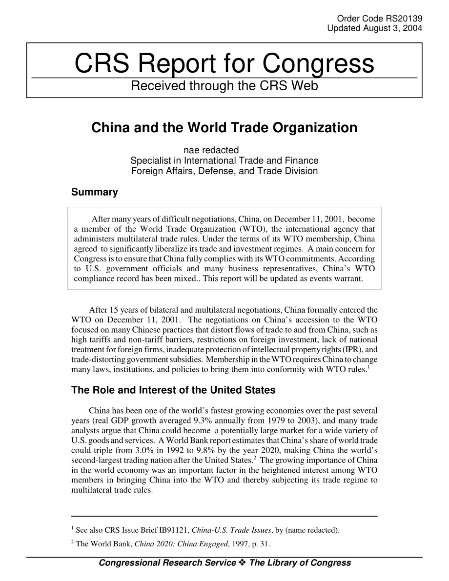 [20040803]RS20139_中国与世界贸易组织.pdf_第1页