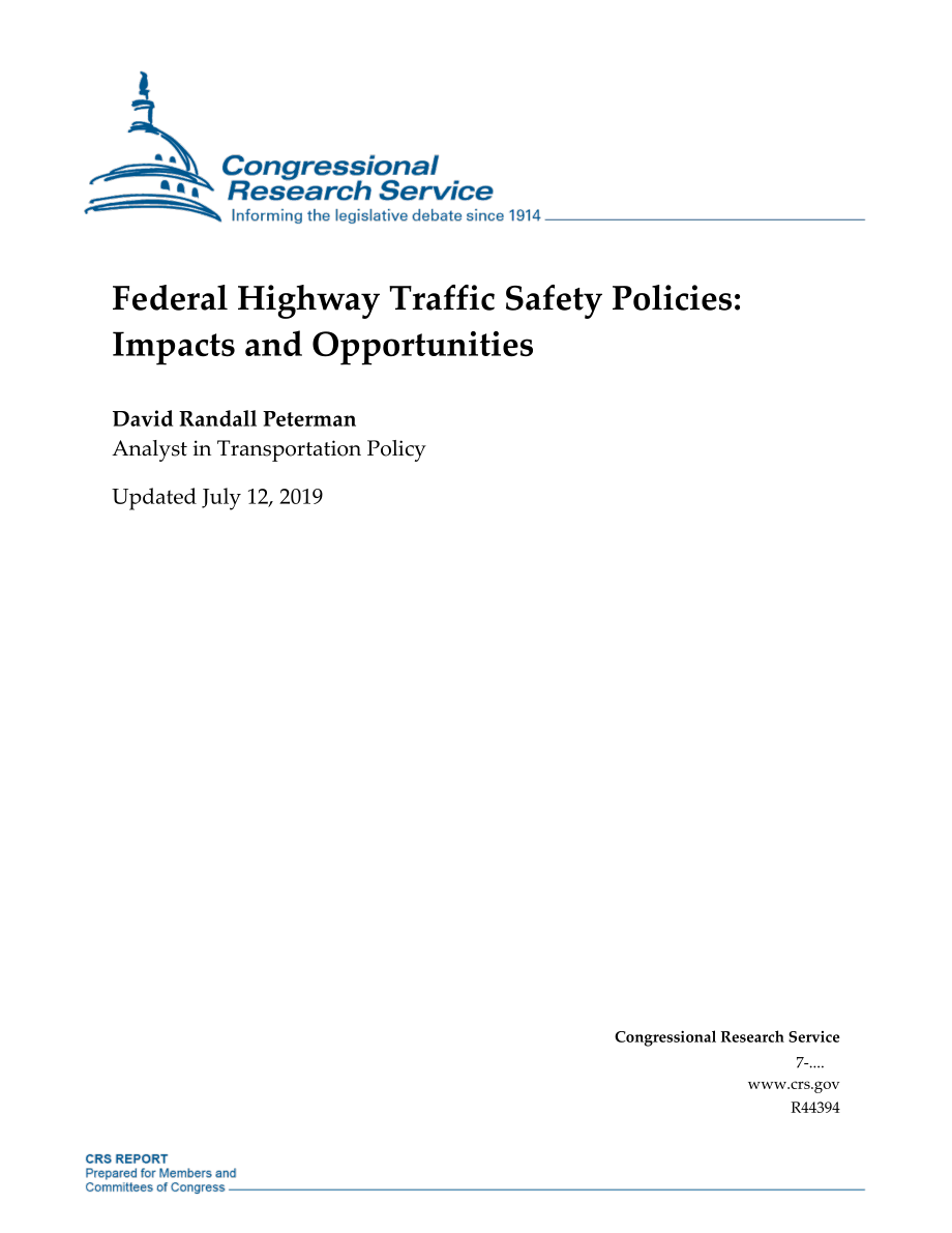 [20190712]R44394_联邦公路交通安全政策：影响和机遇.pdf_第1页