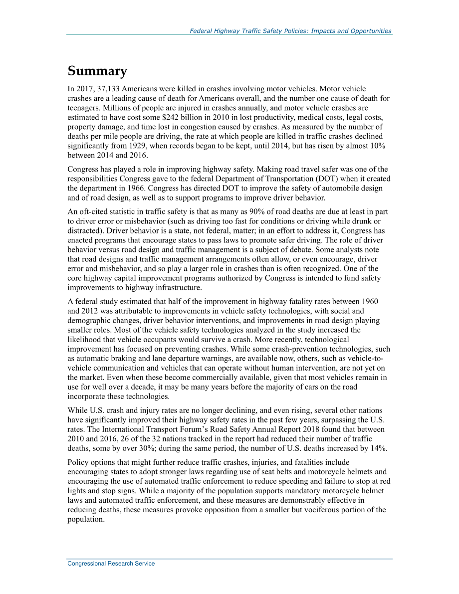 [20190712]R44394_联邦公路交通安全政策：影响和机遇.pdf_第2页