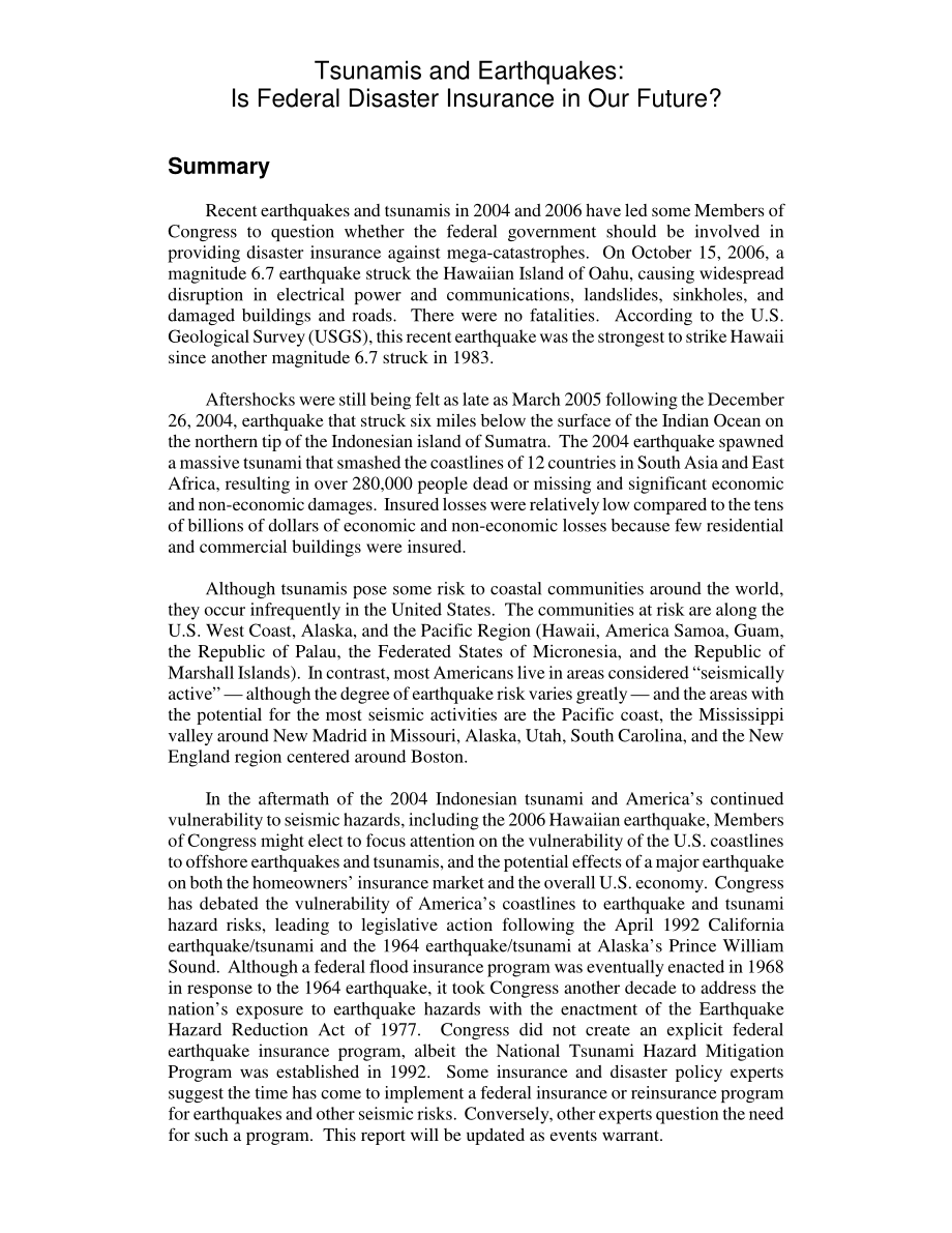 [20061107]RL32847_海啸和地震：联邦灾难保险在我们的未来会出现吗？.pdf_第2页