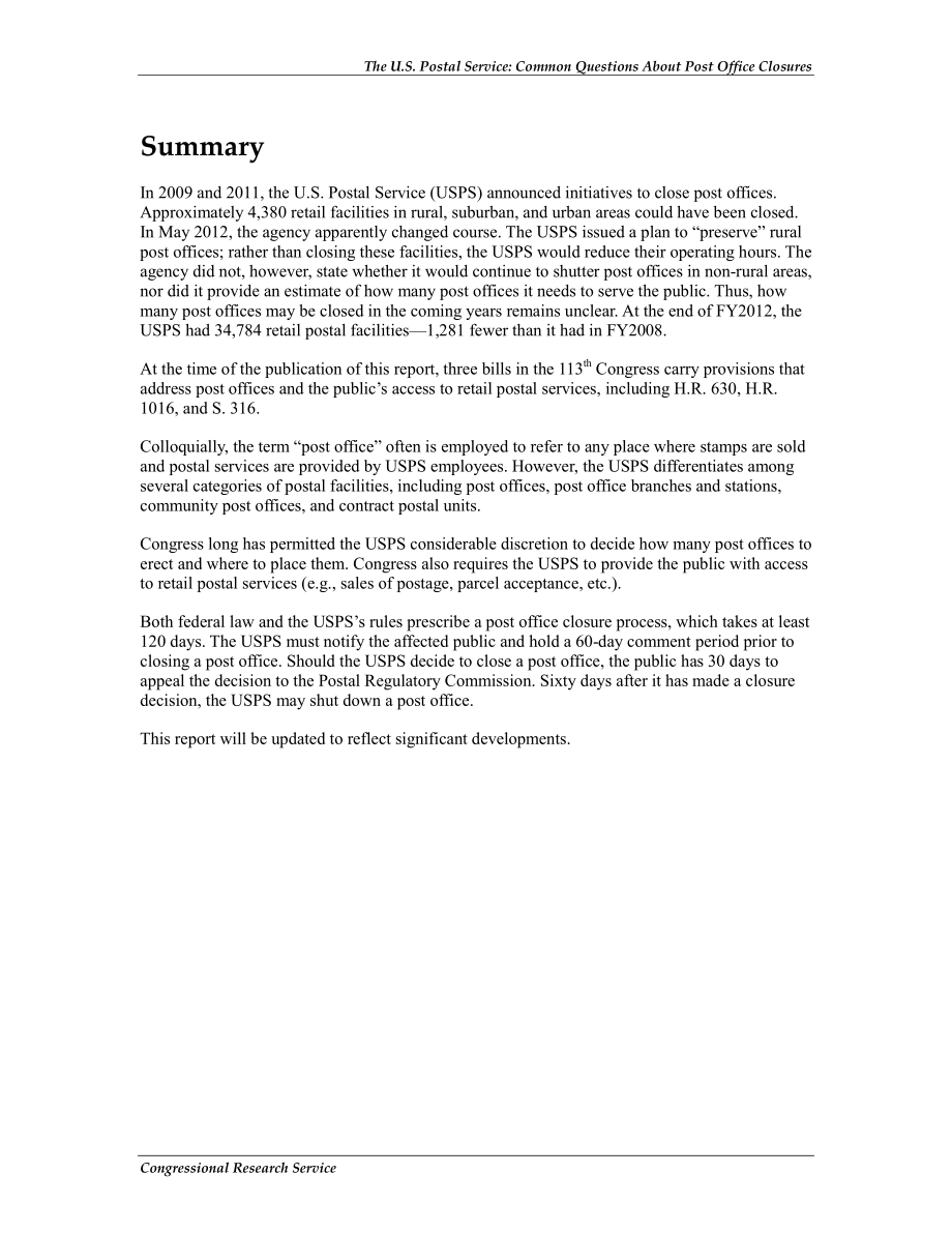[20130529]R41950_美国邮政局：关于邮局关闭的常见问题.pdf_第2页
