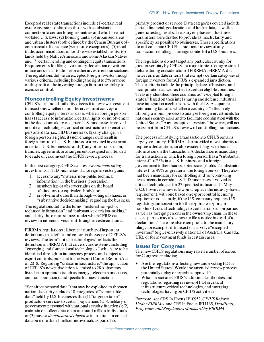 [20200528]IF11334_CFIUS：新的外商投资审查规定.pdf_第2页