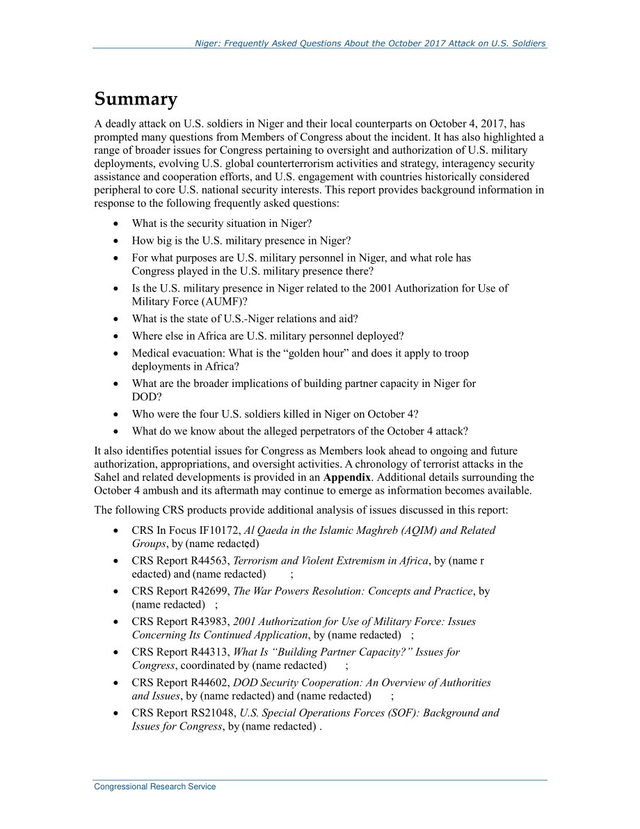 [20171027]R44995_尼日尔：关于2017年10月袭击美国士兵的常见问题.pdf_第2页