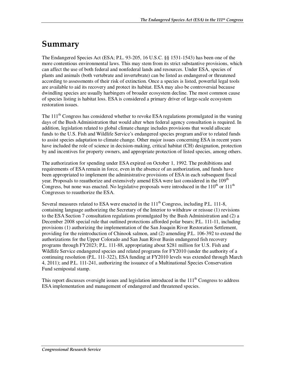 [20110113]R40185_第111届国会通过的《濒危物种法案》（ESA）：冲突的价值观和艰难的选择.pdf_第2页