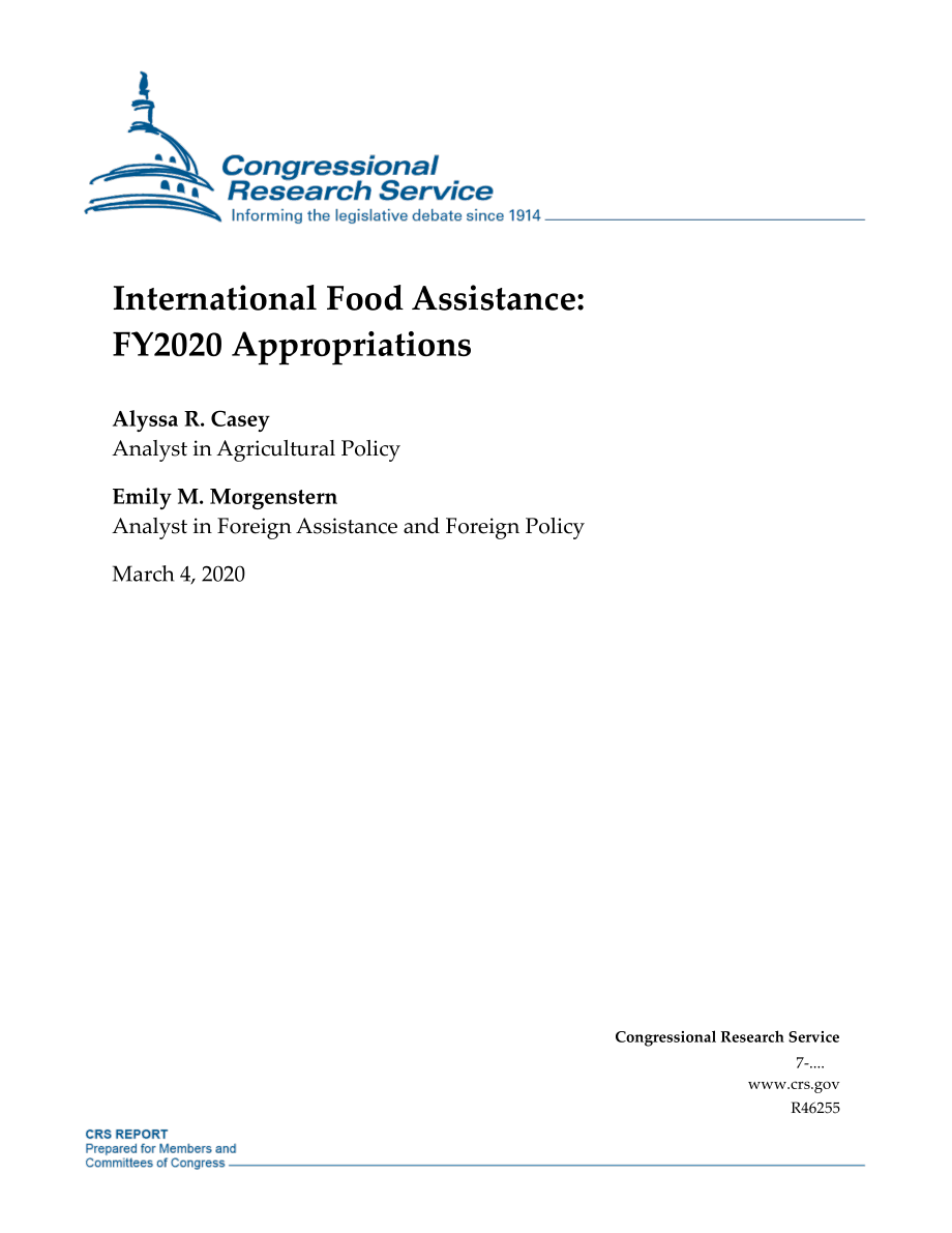 [20200304]R46255_国际粮食援助：2020财年拨款.pdf_第1页