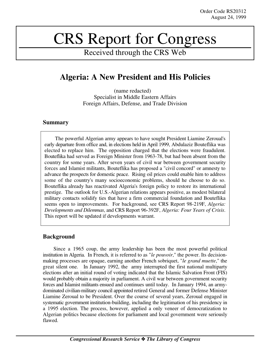 [19990824]RS20312_阿尔及利亚：新总统及其政策.pdf_第1页