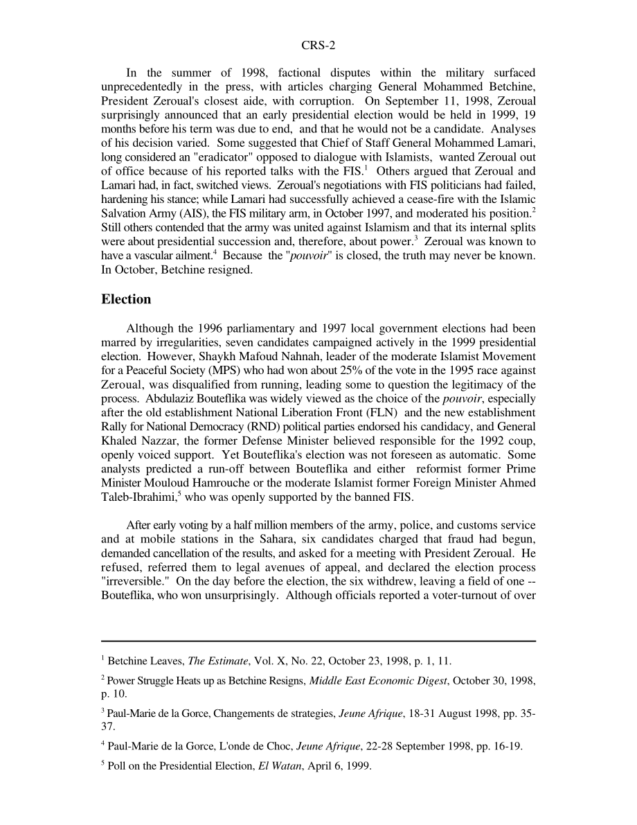 [19990824]RS20312_阿尔及利亚：新总统及其政策.pdf_第2页