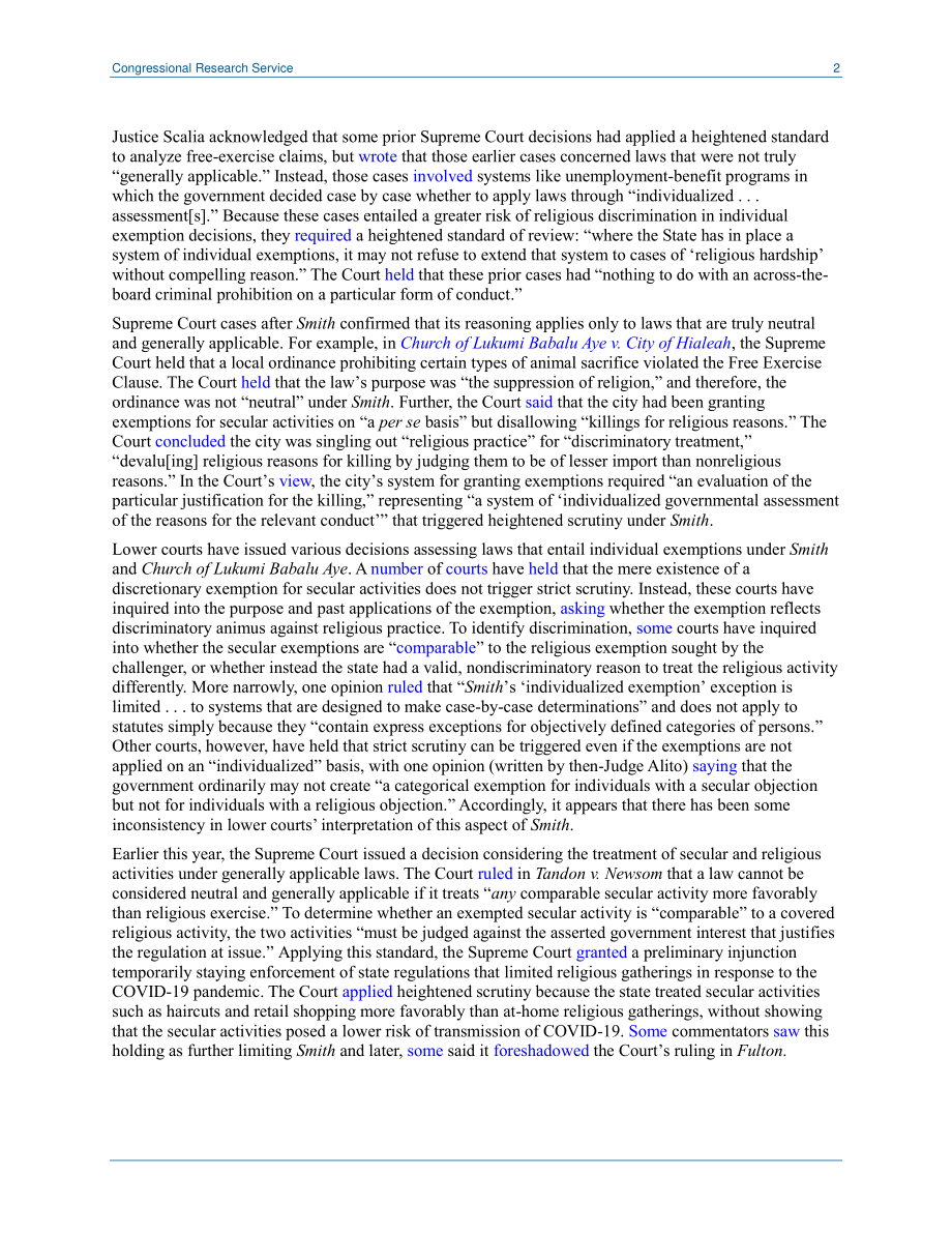 [20210622]LSB10612_富尔顿诉费城：普遍适用法律的宗教豁免.pdf_第2页