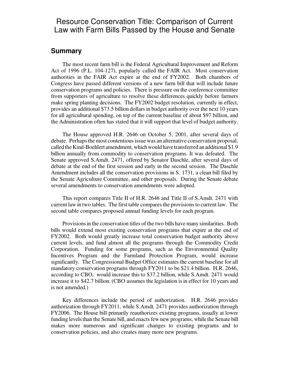 [20020228]RL31255_资源保护名称：现行法律与参众两院通过的农业法案的比较.pdf_第2页