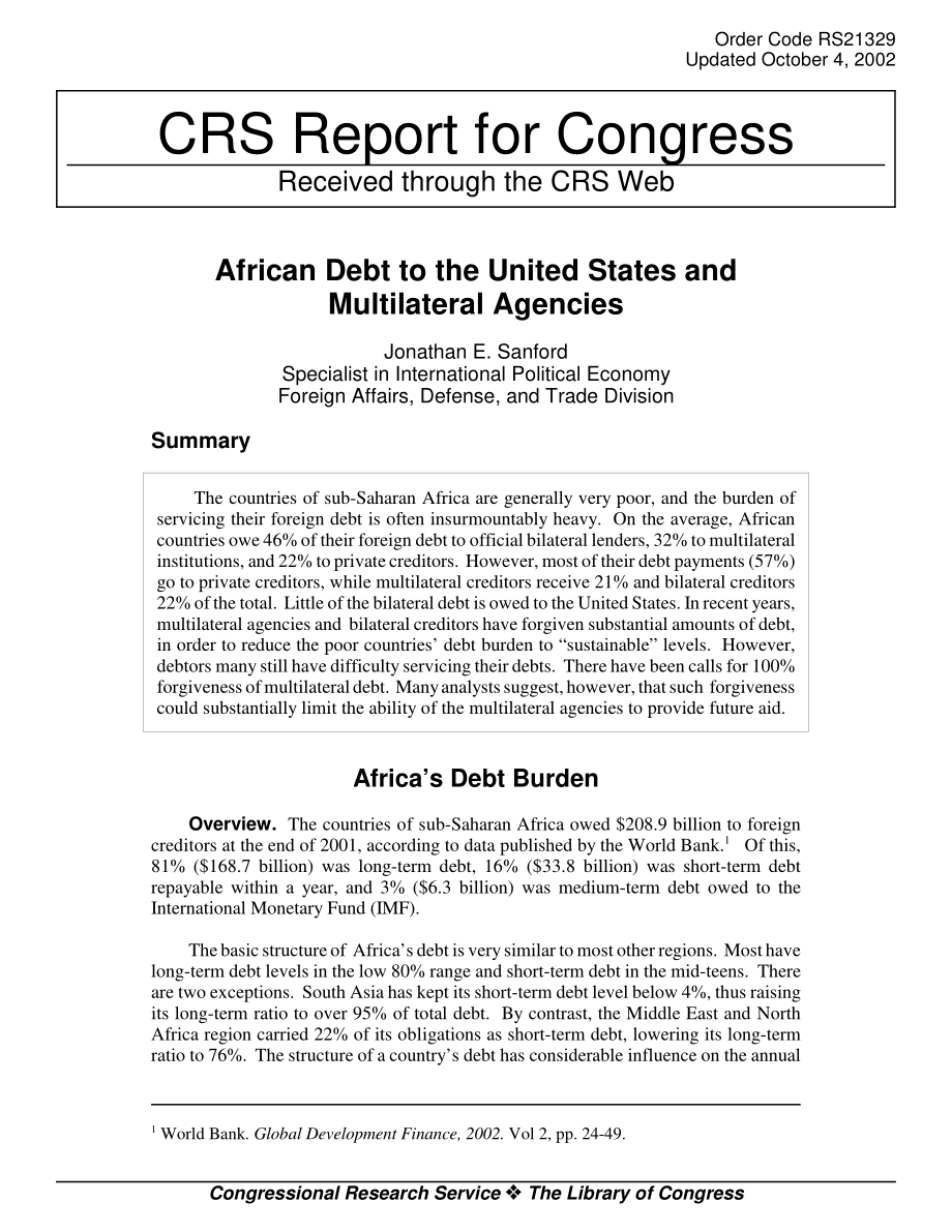 [20021004]RS21329_非洲欠美国和多边机构的债务.pdf_第1页