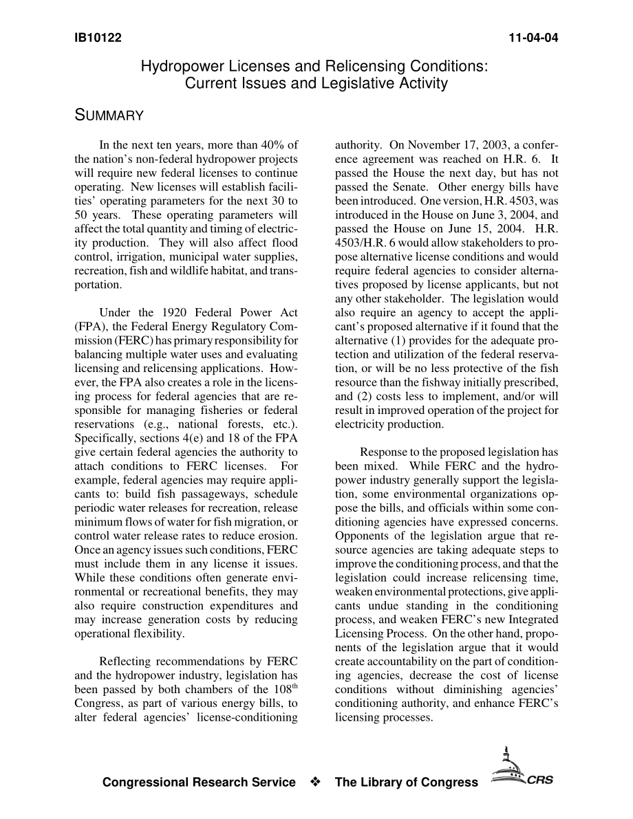 [20041104]IB10122_水电许可证和再许可条件：当前问题和立法活动.pdf_第3页