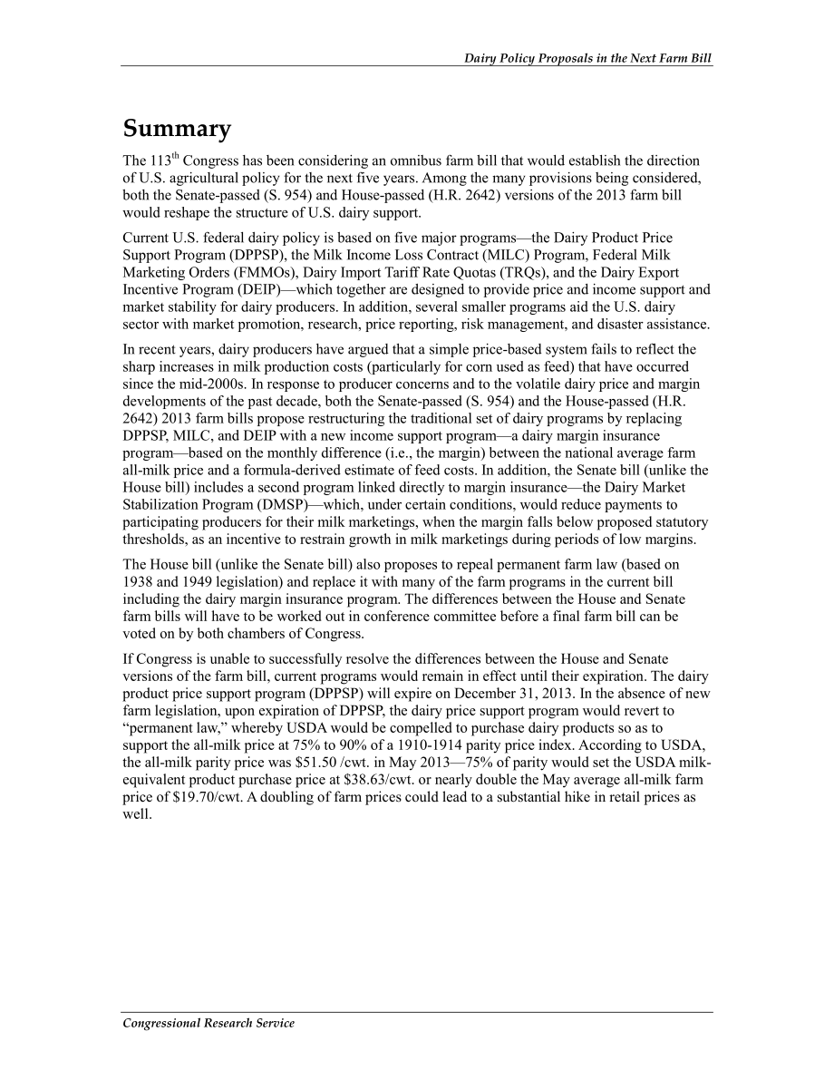 [20131022]R42736_下一个农业法案中的乳制品政策建议.pdf_第2页