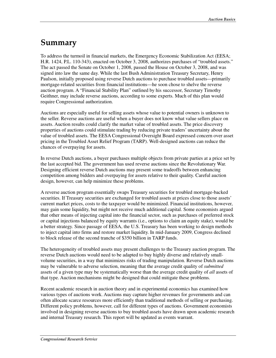 [20090212]RL34707_拍卖基础知识：评估拟议的财政部购买抵押贷款支持证券的背景.pdf_第2页