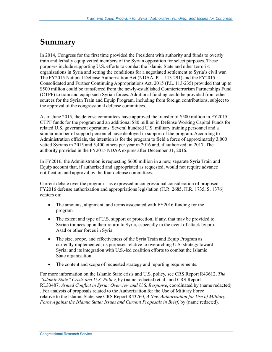 [20150609]R43727_叙利亚培训和装备计划：国会的权力、资金和问题.pdf_第2页