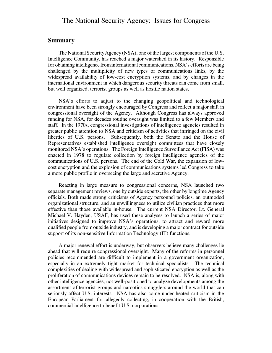 [20010116]RL30740_国家安全局：国会议题.pdf_第2页