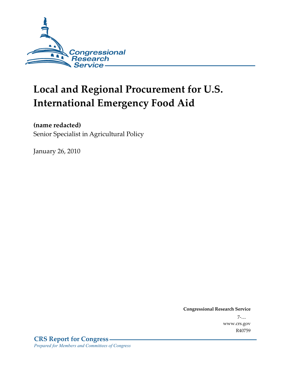 [20100126]R40759_美国国际紧急粮食援助的地方和地区采购.pdf_第1页