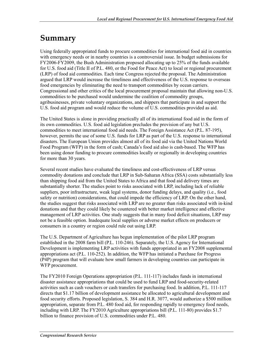 [20100126]R40759_美国国际紧急粮食援助的地方和地区采购.pdf_第2页