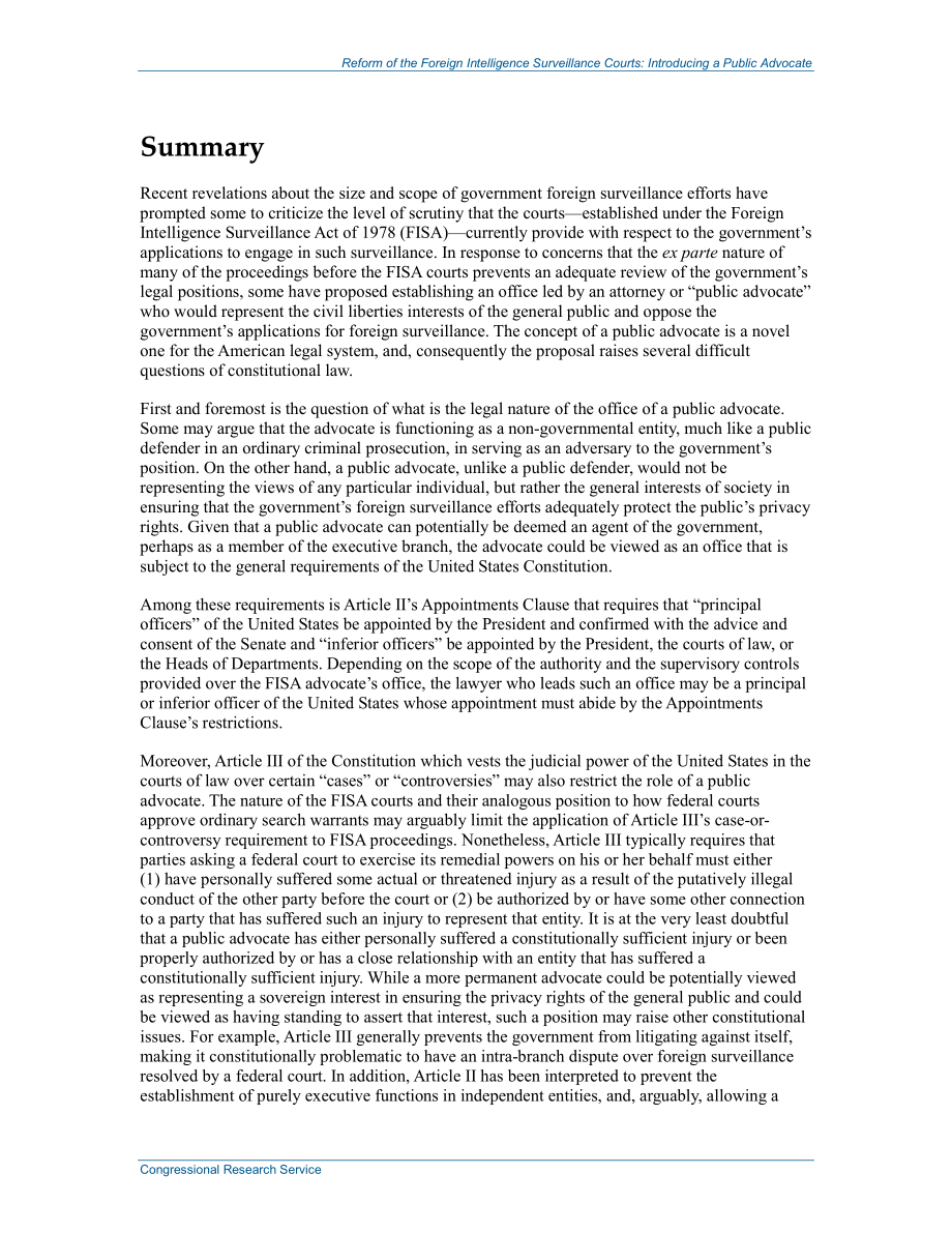 [20140321]R43260_外国情报监督法院的改革：介绍公共倡导者.pdf_第2页