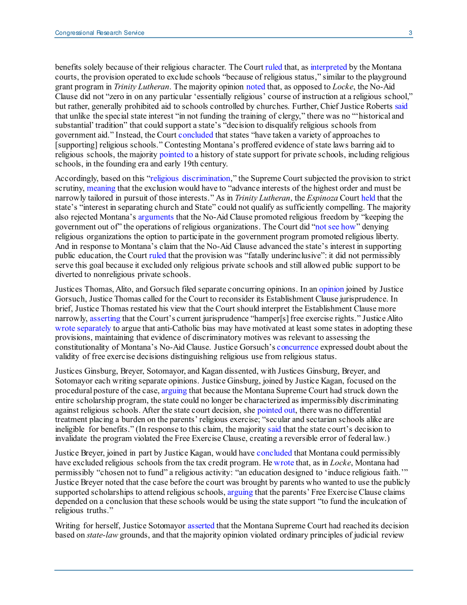 [20200702]LSB10509_最高法院裁定将宗教学校排除在援助计划之外违反了宪法：对国会的影响 .pdf_第3页