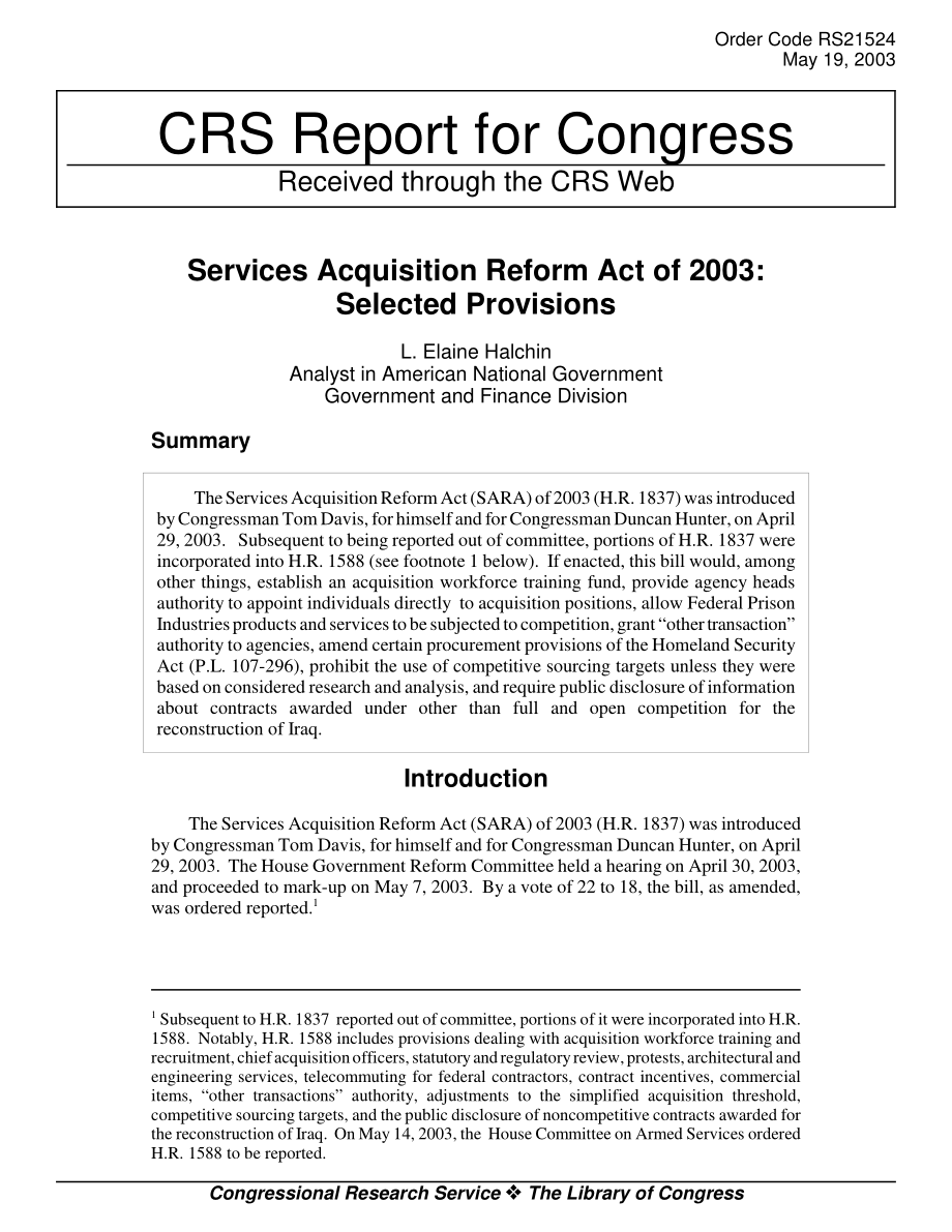 [20030519]RS21524_2003年《服务获取改革法案》：选定条款.pdf_第1页