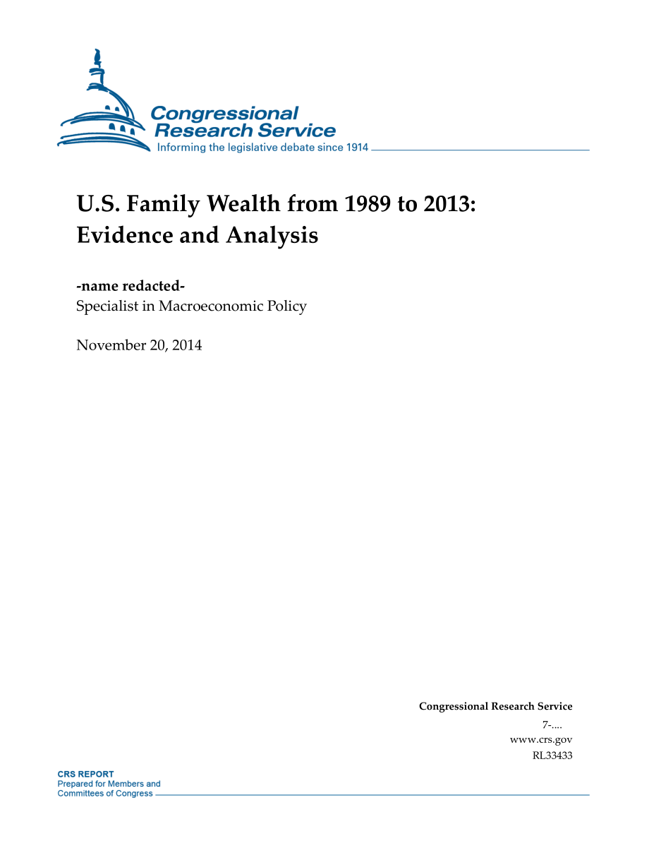 [20141120]RL33433_1989年至2013年美国家庭财富：证据和分析.pdf_第1页