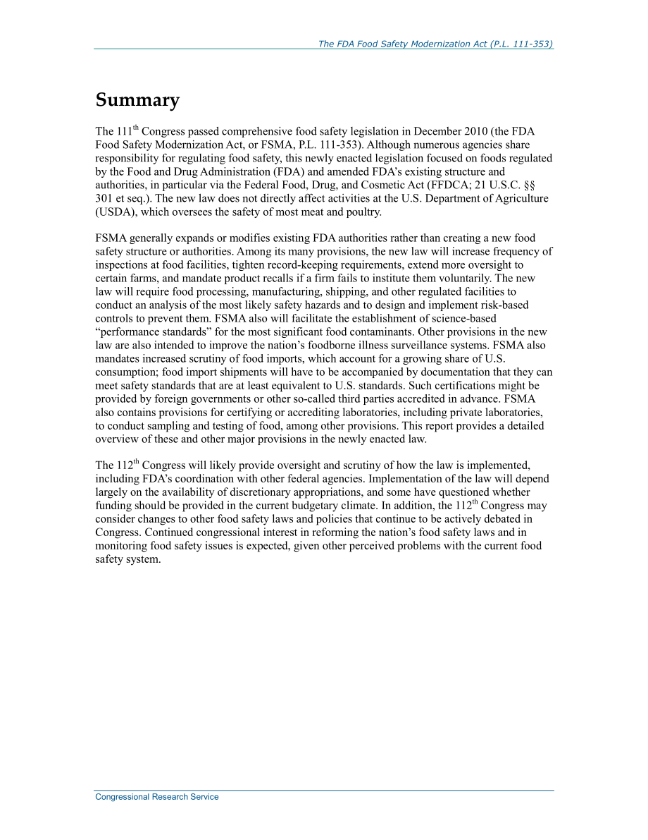 [20110218]R40443_FDA食品安全现代化法案（P.L111-353).pdf_第2页