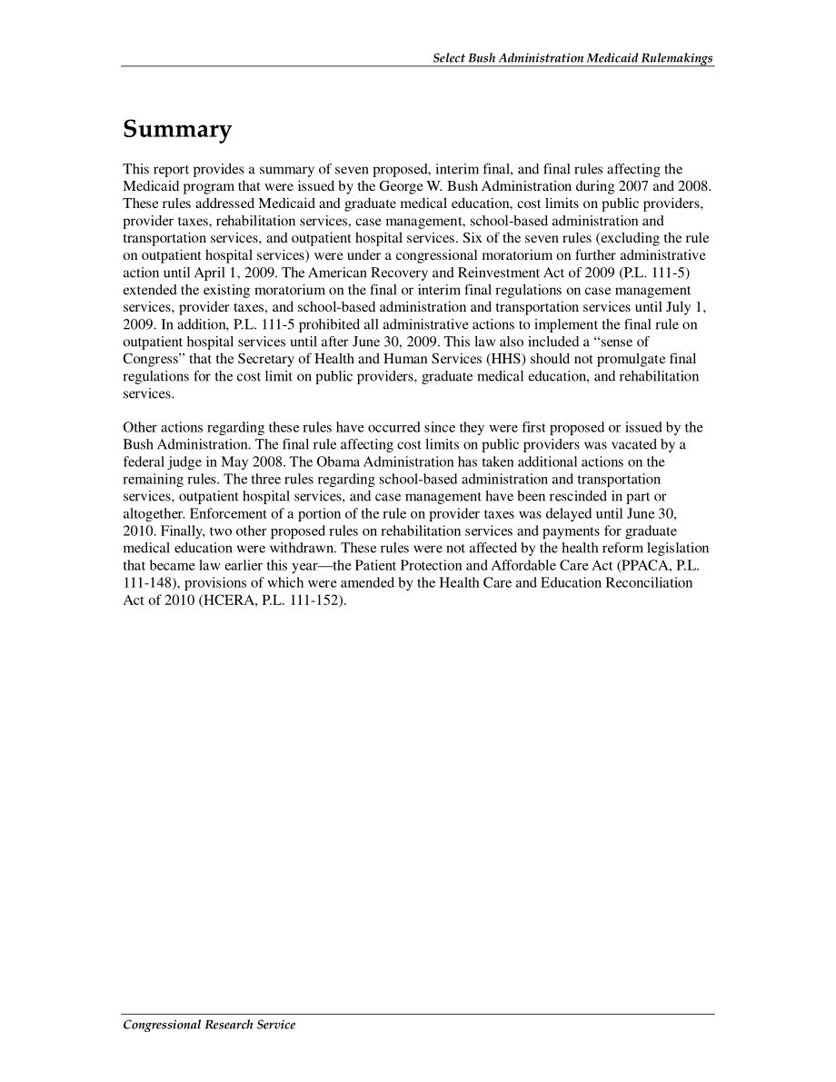 [20100730]RL34764_选择布什政府医疗补助规则制定：国会和行政行动.pdf_第2页