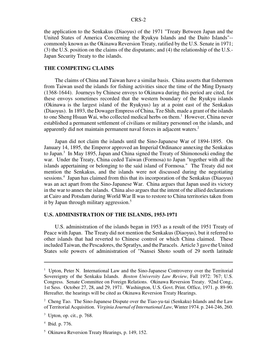 [19960930]96-798_尖阁列岛（钓鱼岛）争端：美国法律关系和义务.pdf_第2页