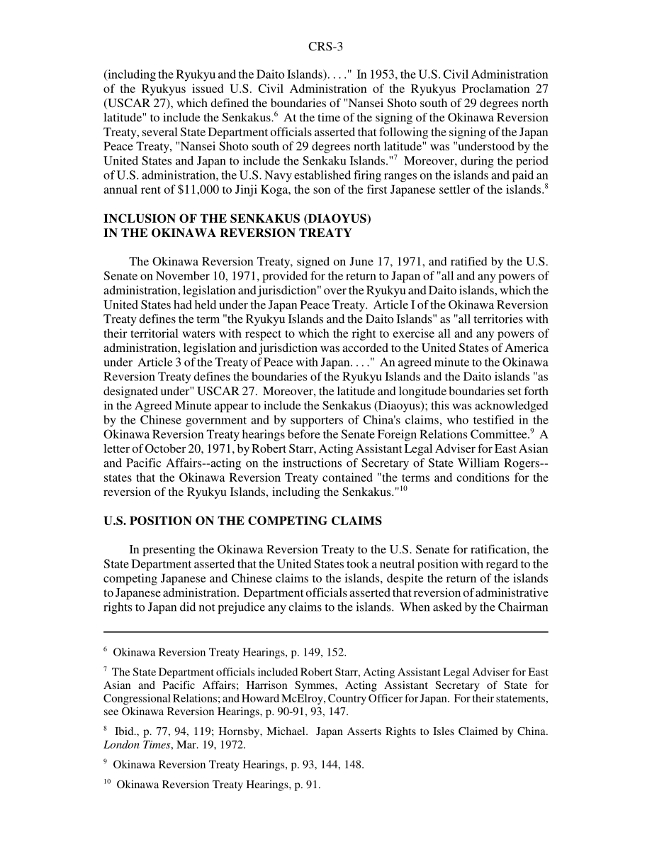 [19960930]96-798_尖阁列岛（钓鱼岛）争端：美国法律关系和义务.pdf_第3页