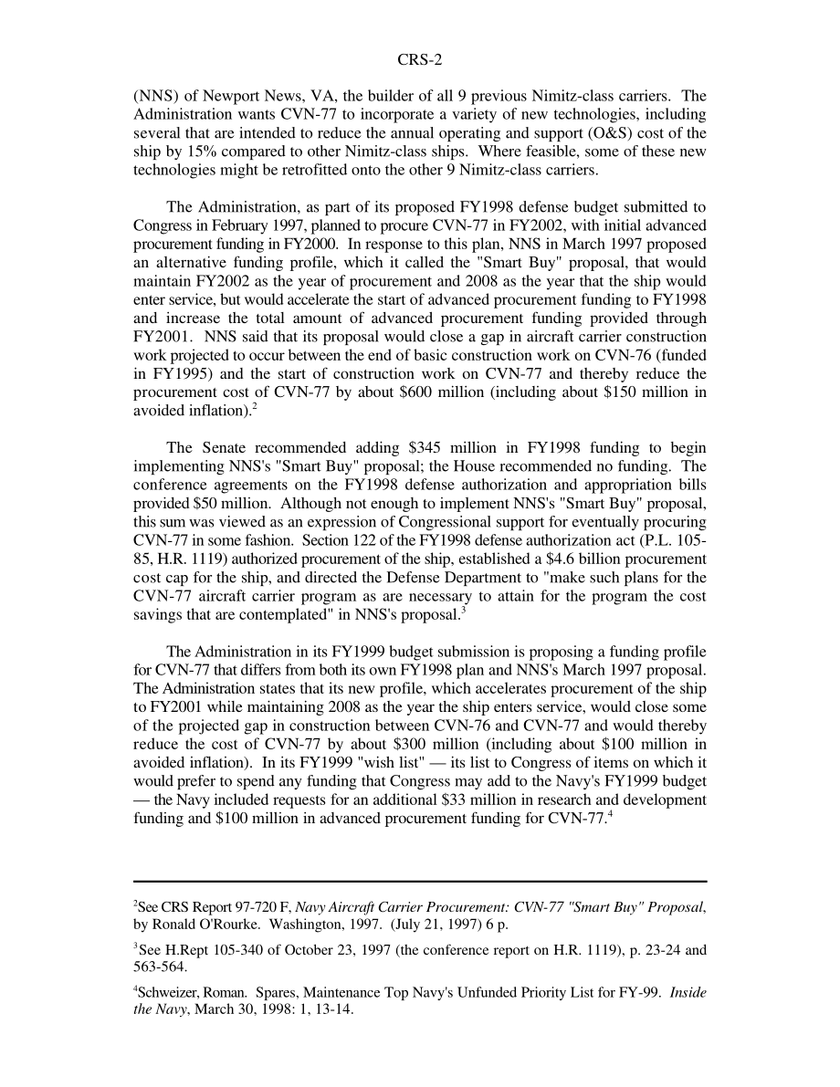 [19980721]98-359F_海军CVN-77和CVX航母项目：国会背景和议题.pdf_第2页