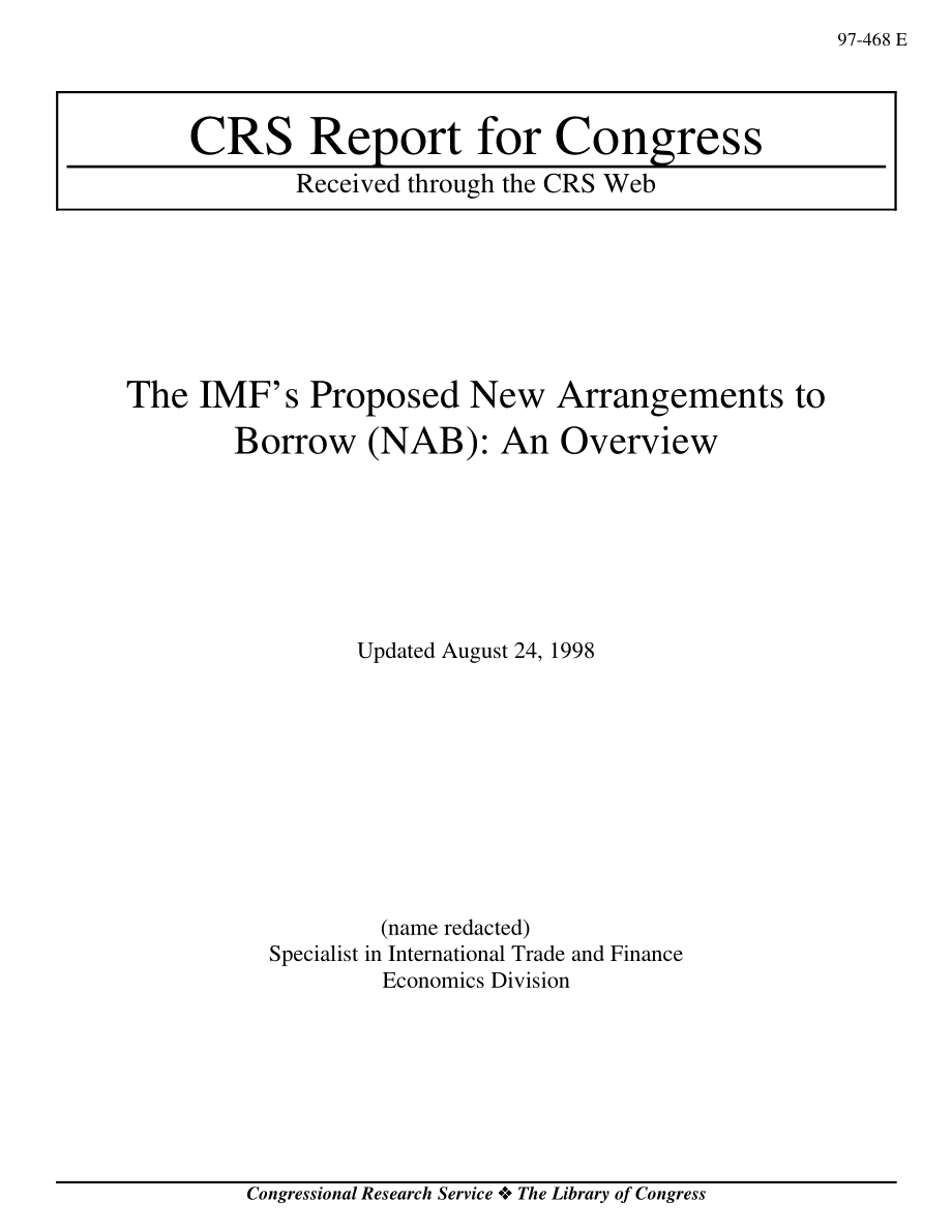 [19980824]97-468_国际货币基金组织提议的新借款安排（NAB）：概述.pdf_第1页