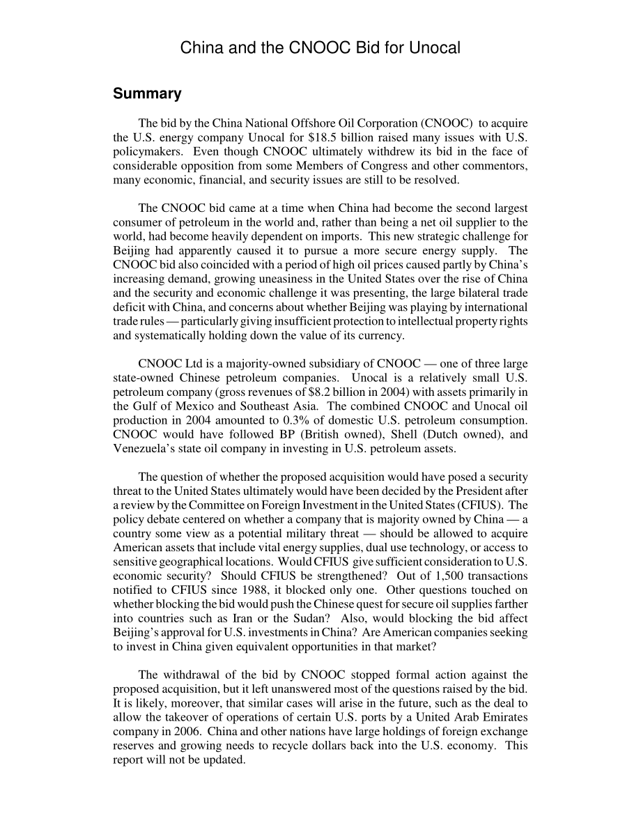 [20060227]RL33093_中国和中海油竞购优尼科：国会议题.pdf_第2页