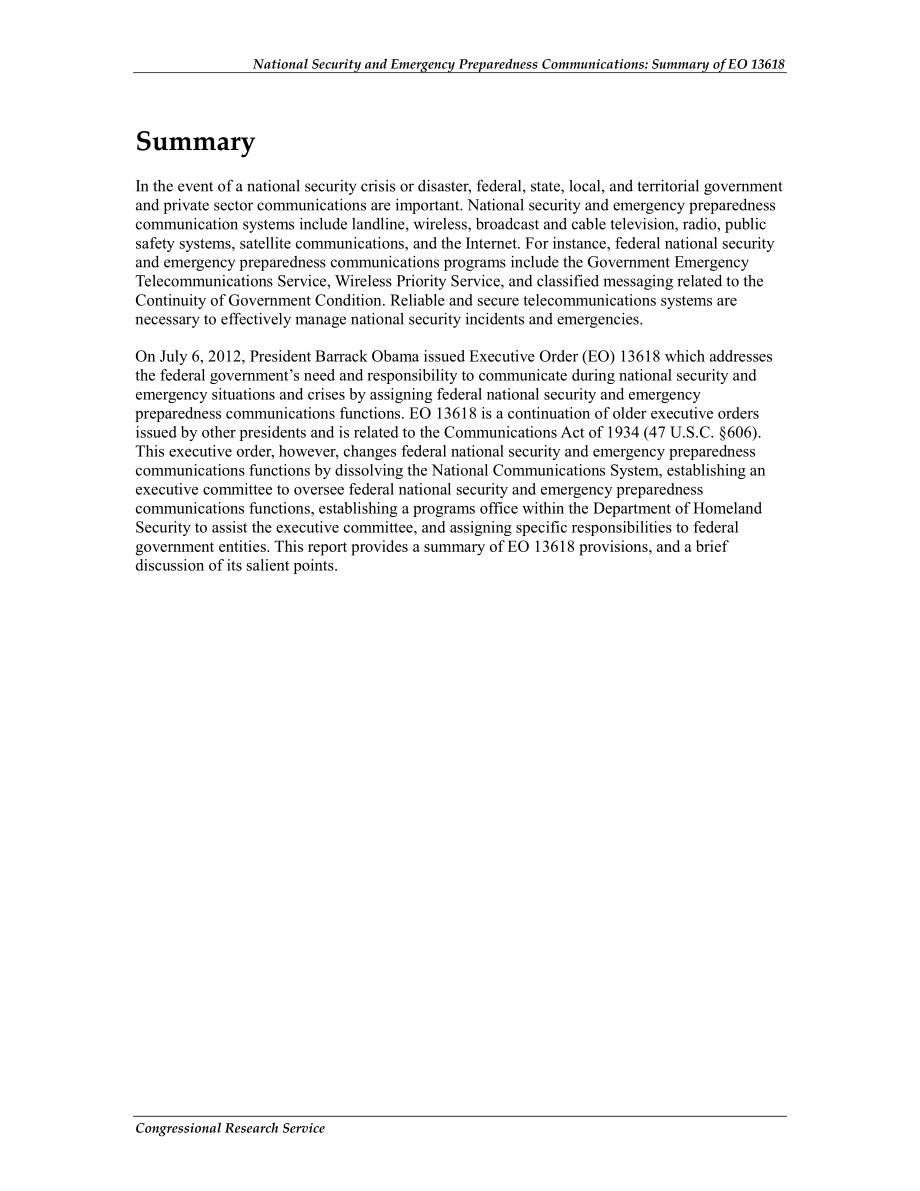 [20120919]R42740_国家安全和应急准备通信：第13618号行政命令摘要.pdf_第2页