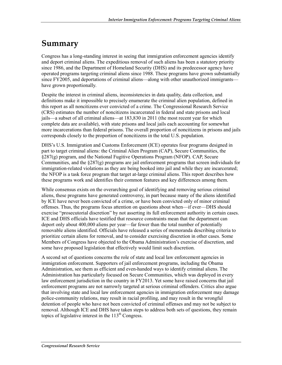 [20130827]R42057_内部移民执法：针对犯罪外国人的计划.pdf_第2页