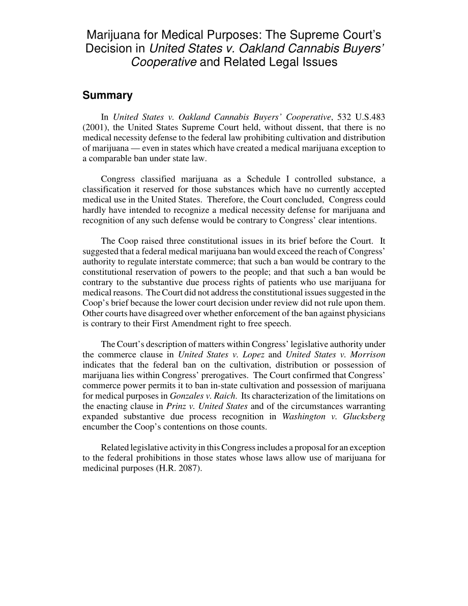 [20050614]RL31100_医用大麻：最高法院在美国诉奥克兰大麻买家合作社案中的裁决及相关法律问题.pdf_第2页
