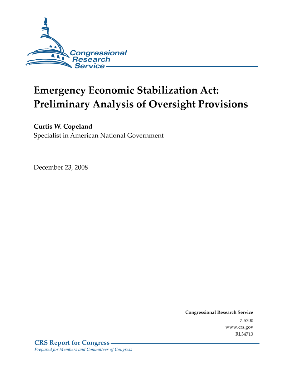 [20081223]RL34713_紧急经济稳定法案：监督规定的初步分析.pdf_第1页