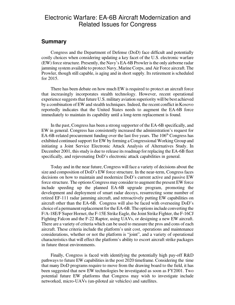 [20011203]RL30639_电子战：EA-6B飞机现代化及国会相关问题.pdf_第2页