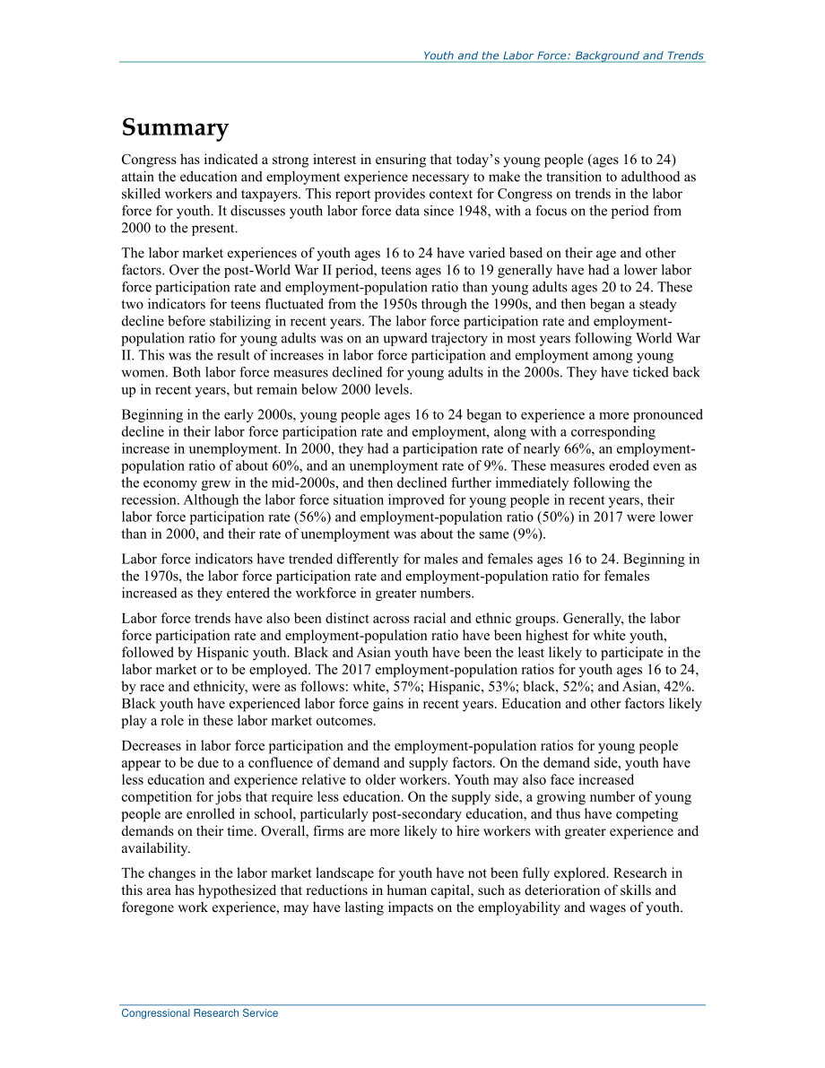 [20180820]R42519_青年和劳动力：背景和趋势.pdf_第2页