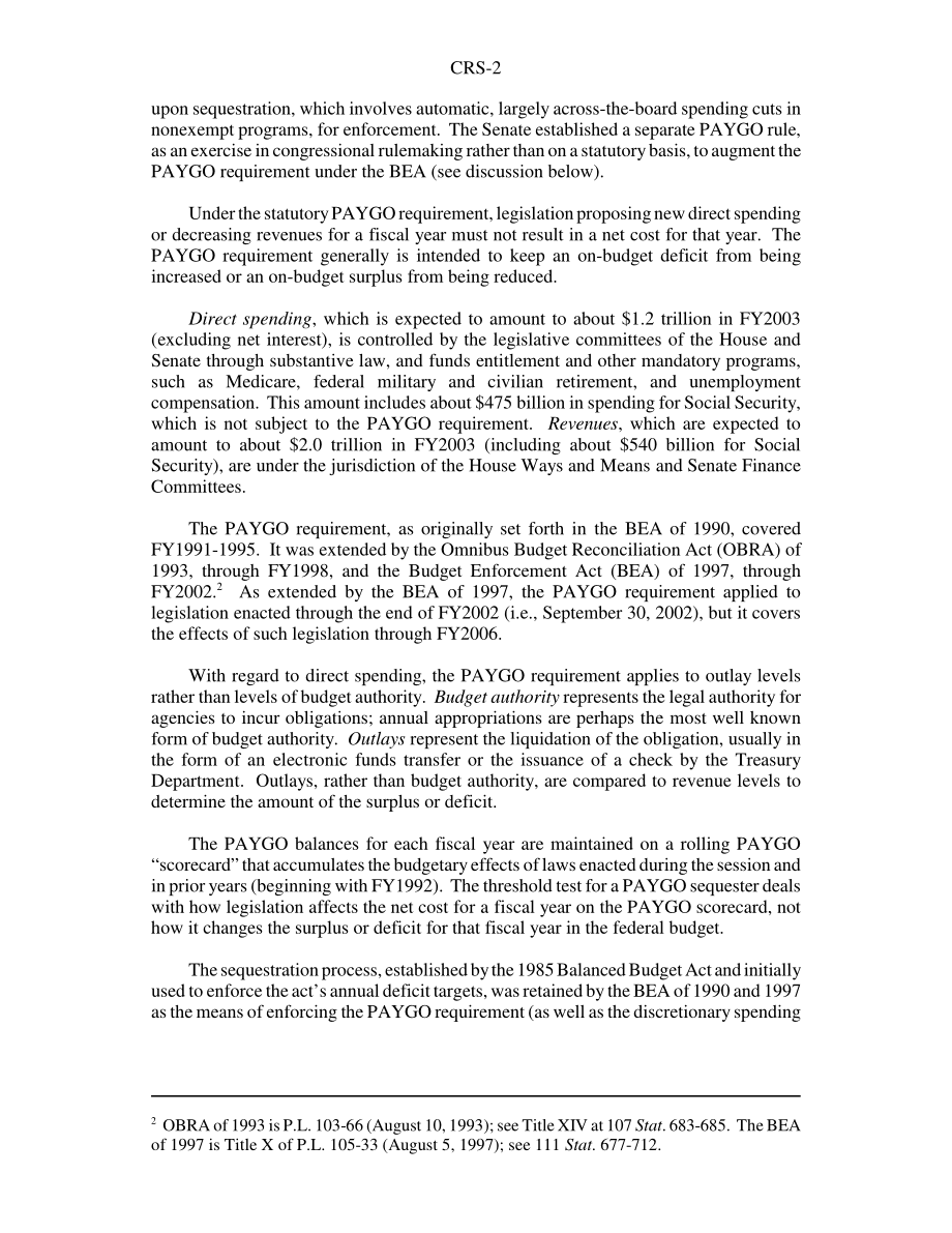 [20021231]RS21378_终止2003财年及以后年份的“现收现付”（PAYGO）要求.pdf_第2页