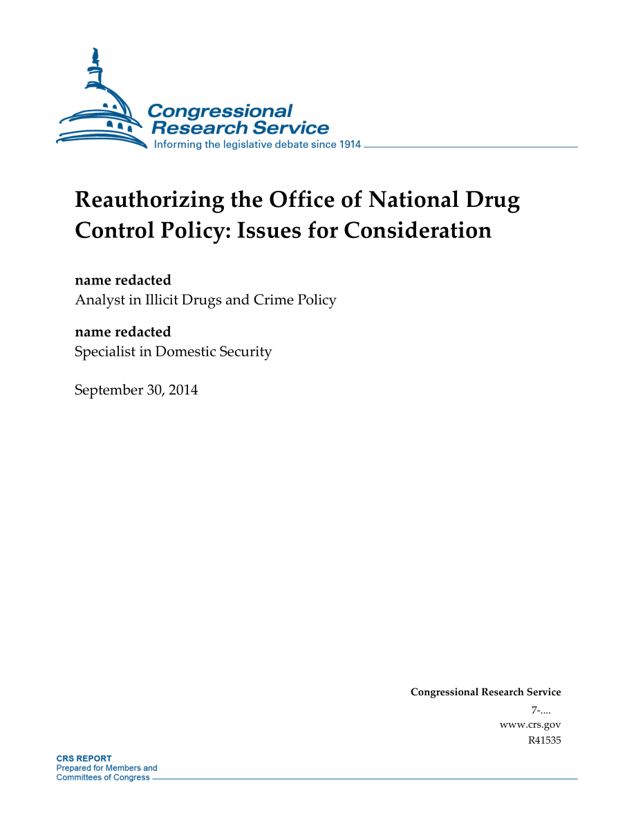 [20140930]R41535_重新授权国家药物管制政策办公室：供审议的问题.pdf_第1页